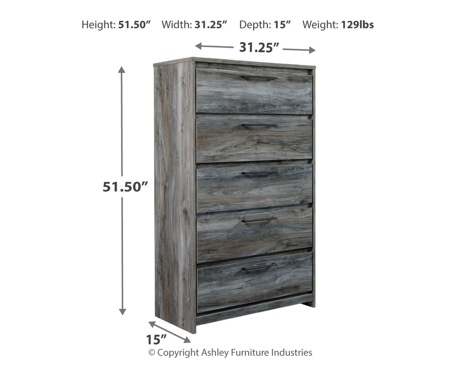 Baystorm - Five Drawer Chest - Gray - Image 5