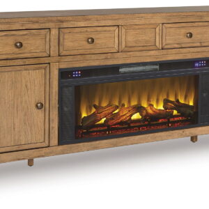 Sharlance - 81" TV Stand With Electric Infrared Fireplace Insert - Light Brown