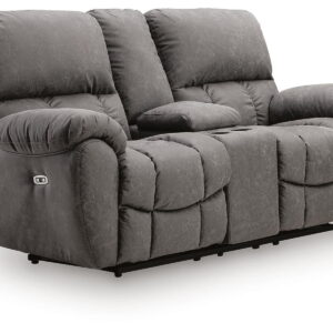 Bakerstein - Power Reclining Loveseat/Console/Adjustable Headrest - Galaxy
