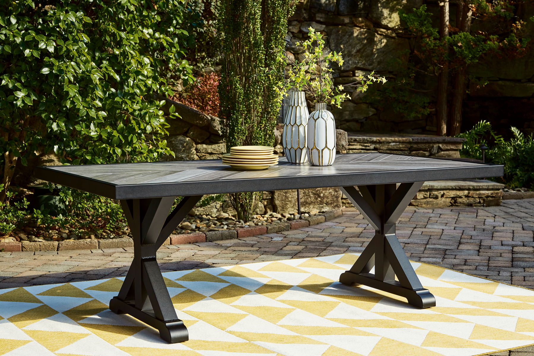 Beachcroft - Rectangular Dining Table With Umbrella Option - Black / Light Gray - Image 7