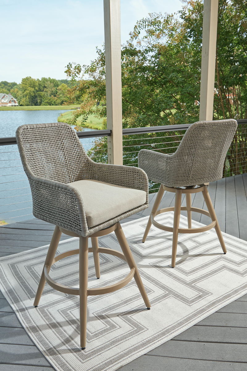 Seton Creek - Barstool With Cushion (Set of 2) - Beige / Gray - Image 8