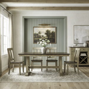Lindsey Farm - 5 Piece Trestle Table Set - Natural & Brown