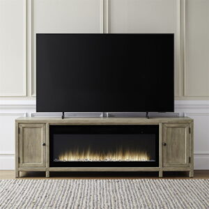 Fireplace TV Console - 82" Console With Fire FTS - Light Brown
