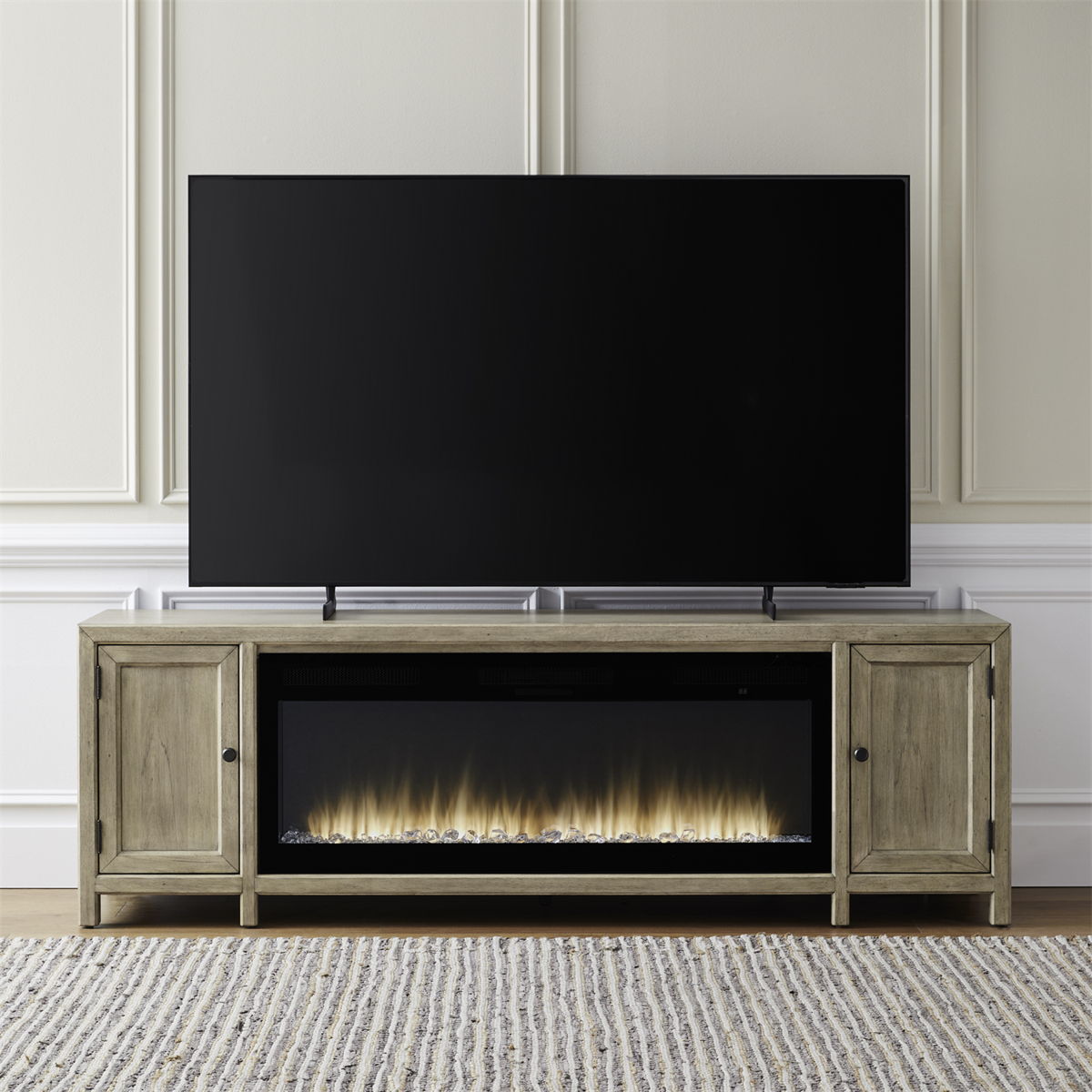 Fireplace TV Console - 82" Console With Fire FTS - Light Brown