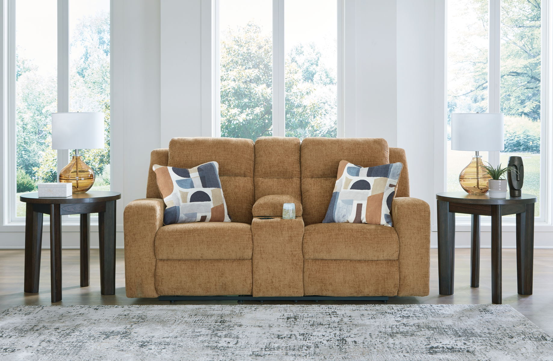 Kanlow - Dbl Reclining Loveseat With Console - Honey - Image 8