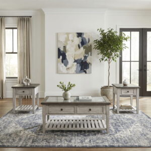Heartland - 3 Piece Table Set - Antique White / Tobacco Tops