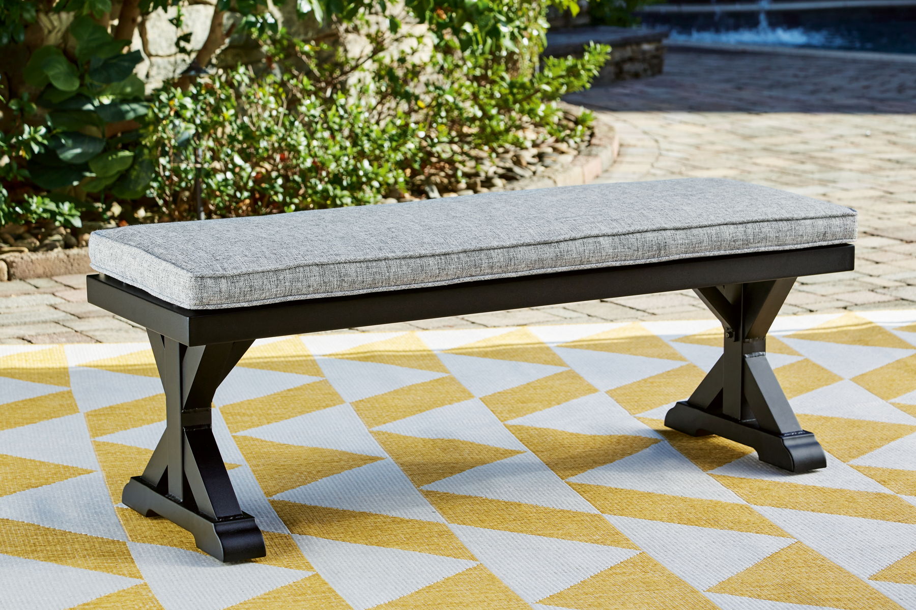 Beachcroft - Bench With Cushion - Black / Light Gray - Image 6