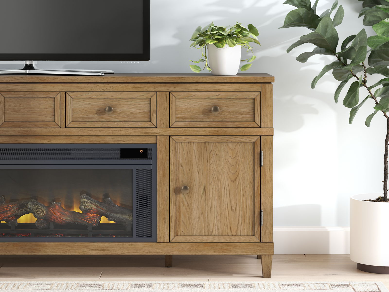 Sharlance - 81" TV Stand With Electric Infrared Fireplace Insert - Light Brown - Image 4