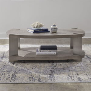 Harlow - Oval Cocktail Table - Sandstone & Satin Nickel