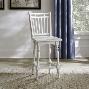 Magnolia Manor - Spindle Back Swivel Counter Height Chair - Antique White
