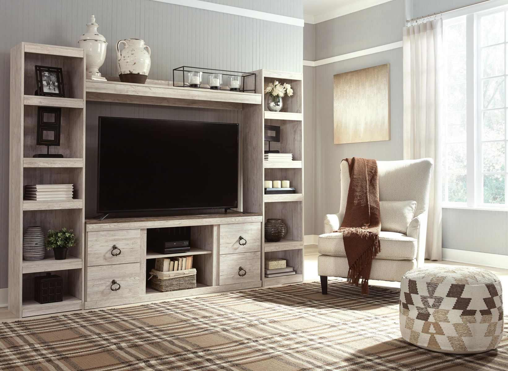 Willowton - 4-Piece Entertainment Center - Whitewash - Image 4